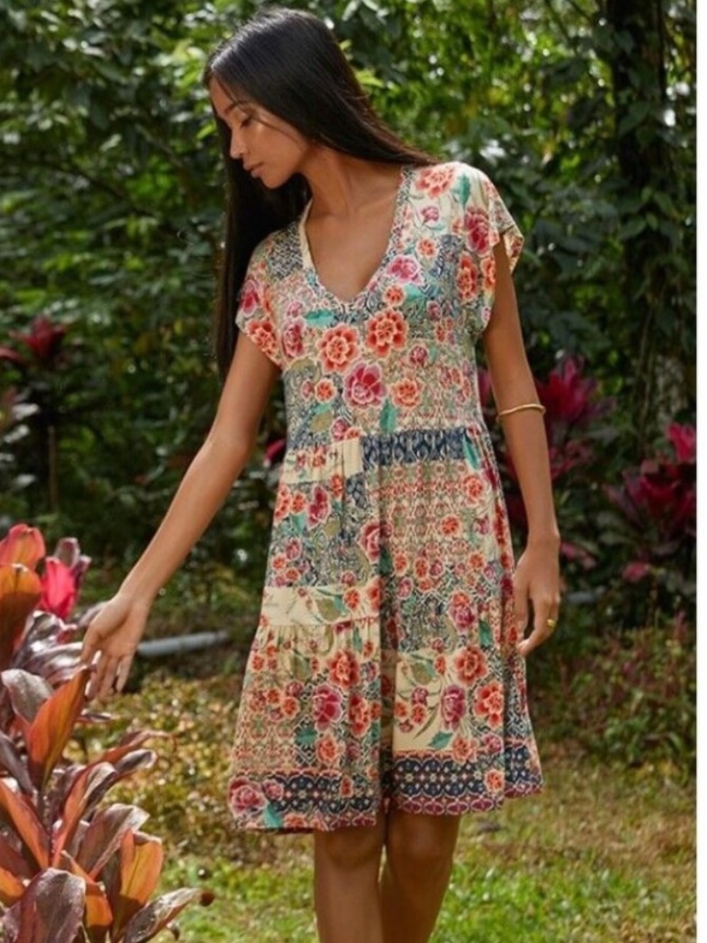 Johnny Was Aztec Flower Tiered Hem Dress SZ XXS Women - Picture 2 of 8